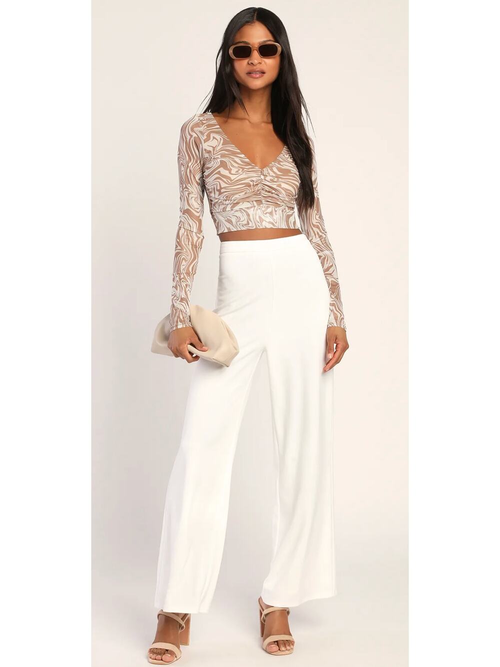 Lulus Get Dressed Up Pants Women XS White Wide Leg Crepe Knit NWT Bridal Classic